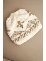 Dámská zimní čepice z vlny a s barevným vzorem K478 ecru