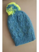 Dámská zimní čepice s vlnou v ozdobném pletení s bambulí K467 džínová Dámská zimní čepice s vlnou v ozdobném pletení s bambulí K467 džínová