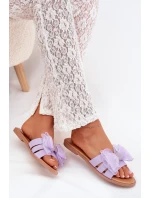 Dámské Pantofle Na Plochém Podpatku S Tylovou Mašlí Fialové Tanira