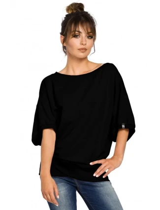 B048 Halenka nadměrné velikosti se zavinovacími detaily - černá B048 Halenka nadměrné velikosti se zavinovacími detaily - černá