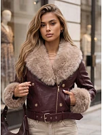 Dámská zimní kožená bunda s kožešinou, bordová, FashionStreet TY5980 Dámská zimní kožená bunda s kožešinou, bordová, FashionStreet TY5980