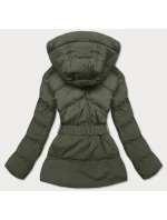 Dámská prošívaná bunda v khaki barvě s opaskem pro přechodné období (23060-2)