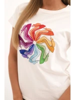 Dámská bavlněná blůza s krátkým rukávem a barevným potiskem ecru