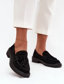 Dámské semišové mokasyny s třásněmi D&A TW107 černé