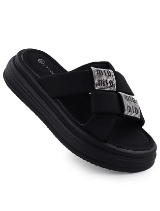 Dámské žabky na platformě se zirkony černé Potocki 16347