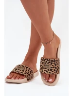 Dámské pantofle na pěnové podrážce s kožešinou Big Star SS274715 Leopardí Béžové