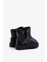 Dětské eko kožené sněhule s páskem, černá Orinor