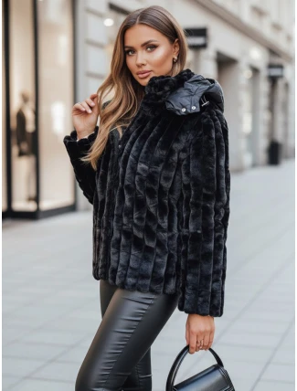 Kurtka damska futrzana z kapturem czarna FashionStreet TY5276z Kurtka damska futrzana z kapturem czarna FashionStreet TY5276z