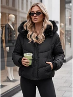 Dámská zimní prošívaná bunda s kožešinou, černá, FashionStreet TY5982