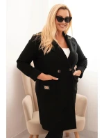 Dámský elegantní kabát Plus Size s límcem a velkými kapsami černý Dámský elegantní kabát Plus Size s límcem a velkými kapsami černý