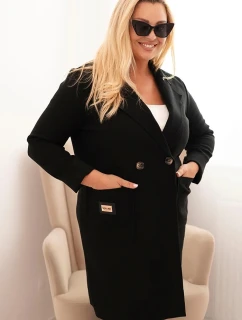 Dámský elegantní kabát Plus Size s límcem a velkými kapsami černý