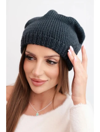 Dámská zimní čepice s ušima a ribbed vzorem K440 grafitová