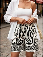 Dámské letní kraťasy s vázáním a černobílým potiskem FashionStreet SY0541 Dámské letní kraťasy s vázáním a černobílým potiskem FashionStreet SY0541