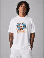 Pánské bavlněné tričko oversize s potiskem bílé FashionStreet NX1038R Pánské bavlněné tričko oversize s potiskem bílé FashionStreet NX1038R