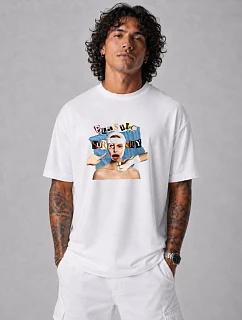 Pánské bavlněné tričko oversize s potiskem bílé FashionStreet NX1038R