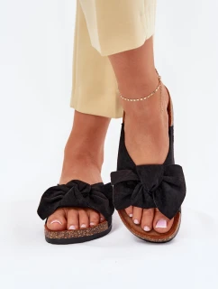 Dámské Pantofle Na Korkové Podešvi S Mašlí Černé Seressa