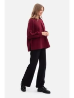 B306 Pletená mikina uvolněného střihu - vínová