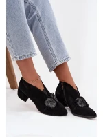 Kožené semišové dámské boty na podpatku s ozdobou D&A MR52-182 Černé