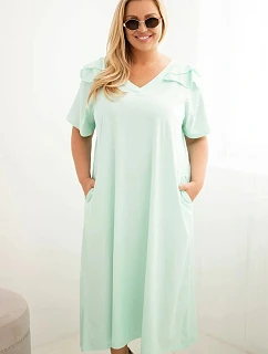Dámské plus size bavlněné šaty s volánem na ramenou mátová