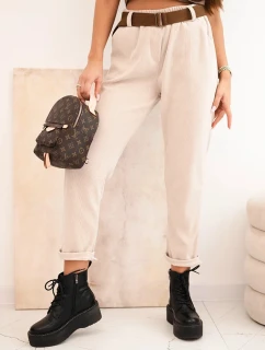Dámské kalhoty s páskem kordové béžové