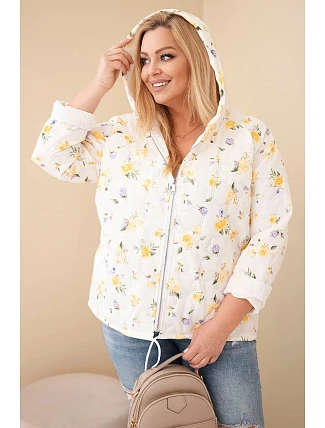 Dámská jarní bunda Plus Size s drobným květinovým vzorem žlutá