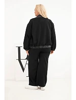 Dámská sada Plus Size s bundou na zip a širokými kalhotami černá Dámská sada Plus Size s bundou na zip a širokými kalhotami černá