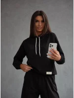 Černý dámský teplákový komplet - mikina se stojáčkem a kalhoty (82162)