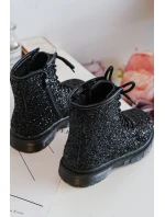 Dětské Brokatové Botky Oceněné Se Zipem Černé Saussa