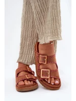 Dámské Sandały S Přezkami A Dekorativním Švem Hnědé Visley