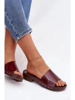 Dámské pantofle s přezkami na nízkém podpatku bordó Brinalle