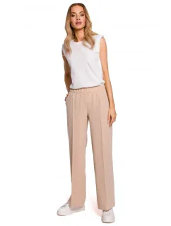 M570 Kalhoty s nařasenými nohavicemi - béžové