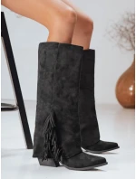 Dámské semišové boho černé boty FashionStreet ZY1287