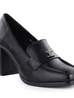 Dámské mokasíny na podpatku, polobotky černé Potocki SZ12783