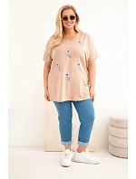 Dámská bavlněná halenka Plus Size s peříčky velbloudí