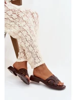 Dámské pantofle na ploché podrážce čokoládové Lorania