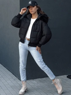 Dámská prošívaná zimní bunda s kožešinou COLDPACK černá FashionStreet TY4430