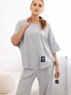 Bavlněný komplet halenka + kalhoty světle šedá