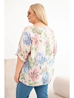 Dámská bavlněná halenka Plus Size s krátkým rukávem a květinovým vzorem béžová Dámská bavlněná halenka Plus Size s krátkým rukávem a květinovým vzorem béžová