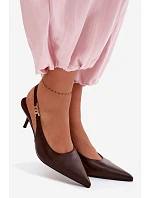 Dámské sandály z umělé kůže na jehlovém podpatku Čokoládové Jelissey