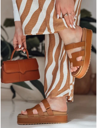 Dámské žabky na suchý zip PLATFOR camel FashionStreet ZY0868