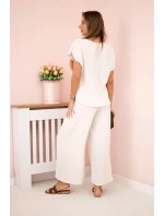 Viskózový komplet plisovaná halenka + kalhoty béžový
