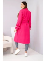 Dámský kabát s páskem a zlatými přezkami fuchsiová