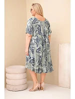 Dámské viskózové šaty Plus Size s krátkým rukávem a paisley střihem khaki
