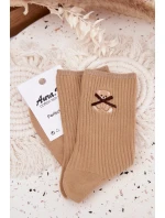 Bavlněné ponožky pruhované s medvídkem světle hnědé Bavlněné ponožky pruhované s medvídkem světle hnědé