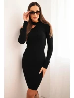 Dámská pletená šaty s dlouhým rukávem a asymetrickým výstřihem ZS3039 34956 černé - Kesi Dámská pletená šaty s dlouhým rukávem a asymetrickým výstřihem ZS3039 34956 černé - Kesi