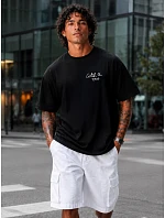 Pánské bavlněné tričko oversize s potiskem černé FashionStreet NX4011R Pánské bavlněné tričko oversize s potiskem černé FashionStreet NX4011R