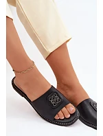 Kožené pantofle s plochým podpatkem ozdoba S.Barski KV61-6019 Černé
