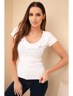 Dámská pruhovaná blůza s volánkem u výstřihu bílá