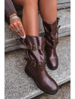 Dámské kozačky ke kolenům s pásky a sponami Halvessa – hnědé