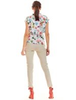 Dámská halenka M194 Ecru s květy - Infinite You Dámská halenka M194 Ecru s květy - Infinite You